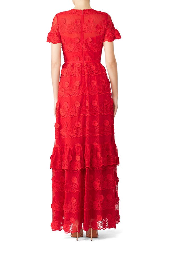 Red Floral Lace Gown by ML Monique 