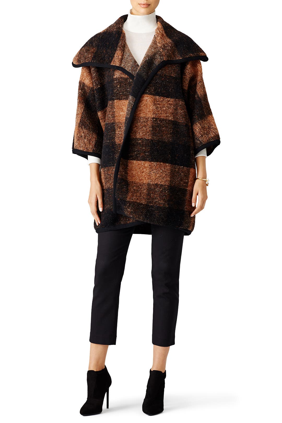 Camel Plaid Blanket Coat by Hunter Bell for 174 Rent the Runway