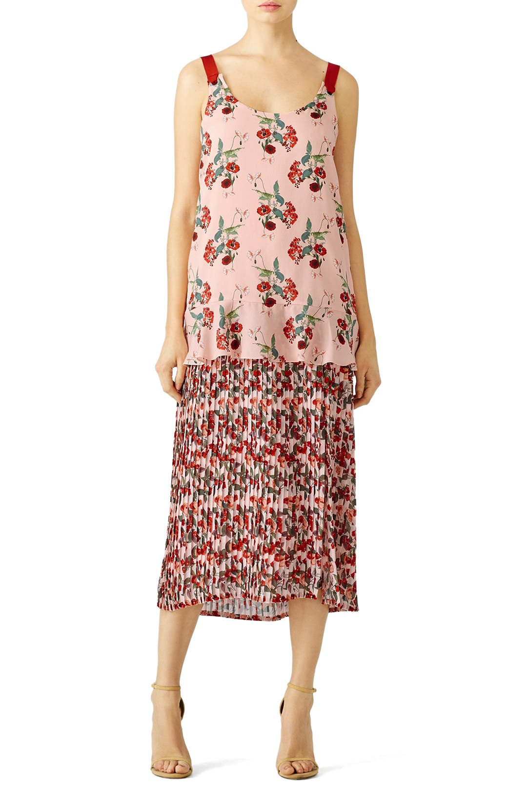 Pleated Pink Floral Dress