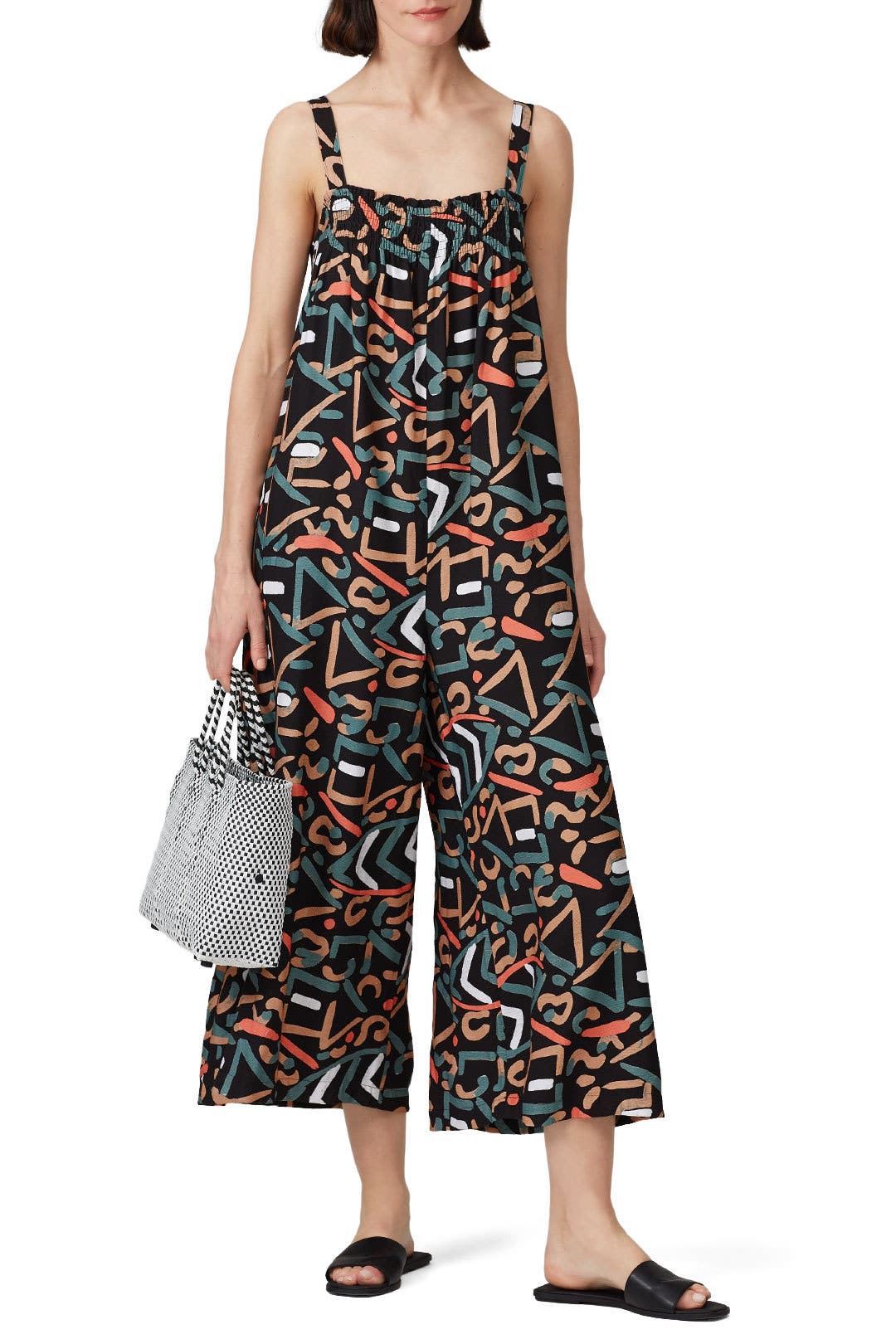 Smocked Front Tie Strapless Jumpsuit