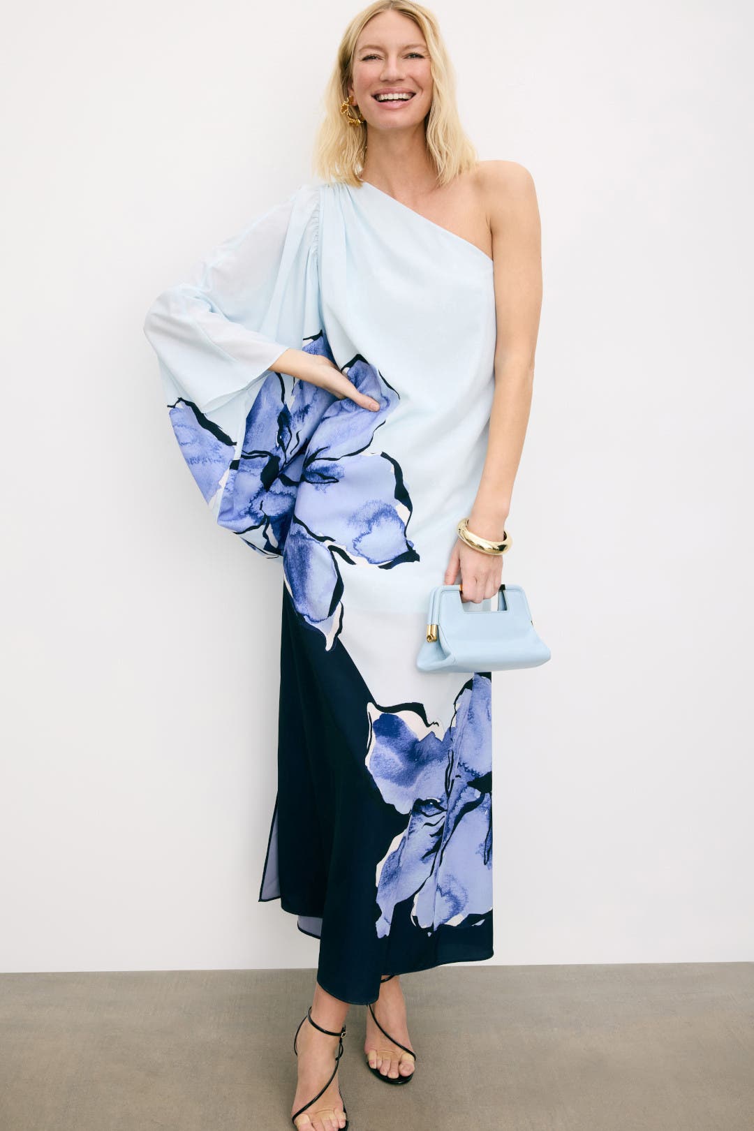A-line One Shoulder Long Satin Gown with Pocket Orchid
