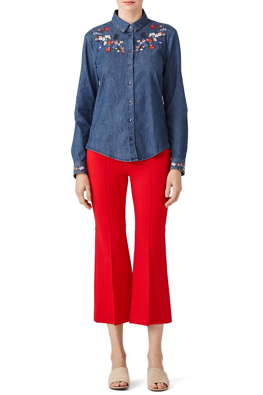 Floral Embroidered Denim Shirt by The Kooples Rent the Runway