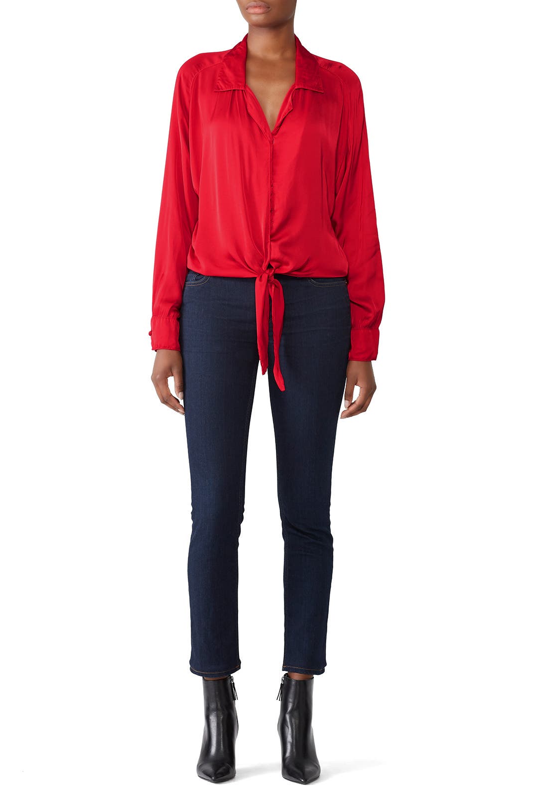 6715 Red Tie Detailed T-Shirt