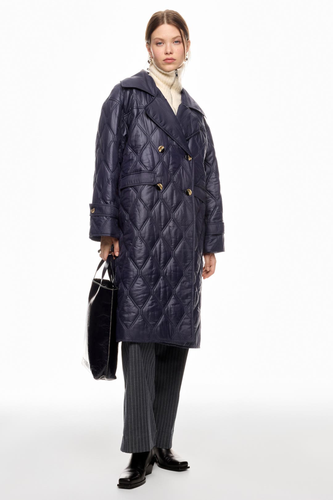 【関税＆送料込み】Ganni Quilted Coat With Contrasting Coll Black Ripstop Quilt Coat | GANNI US
