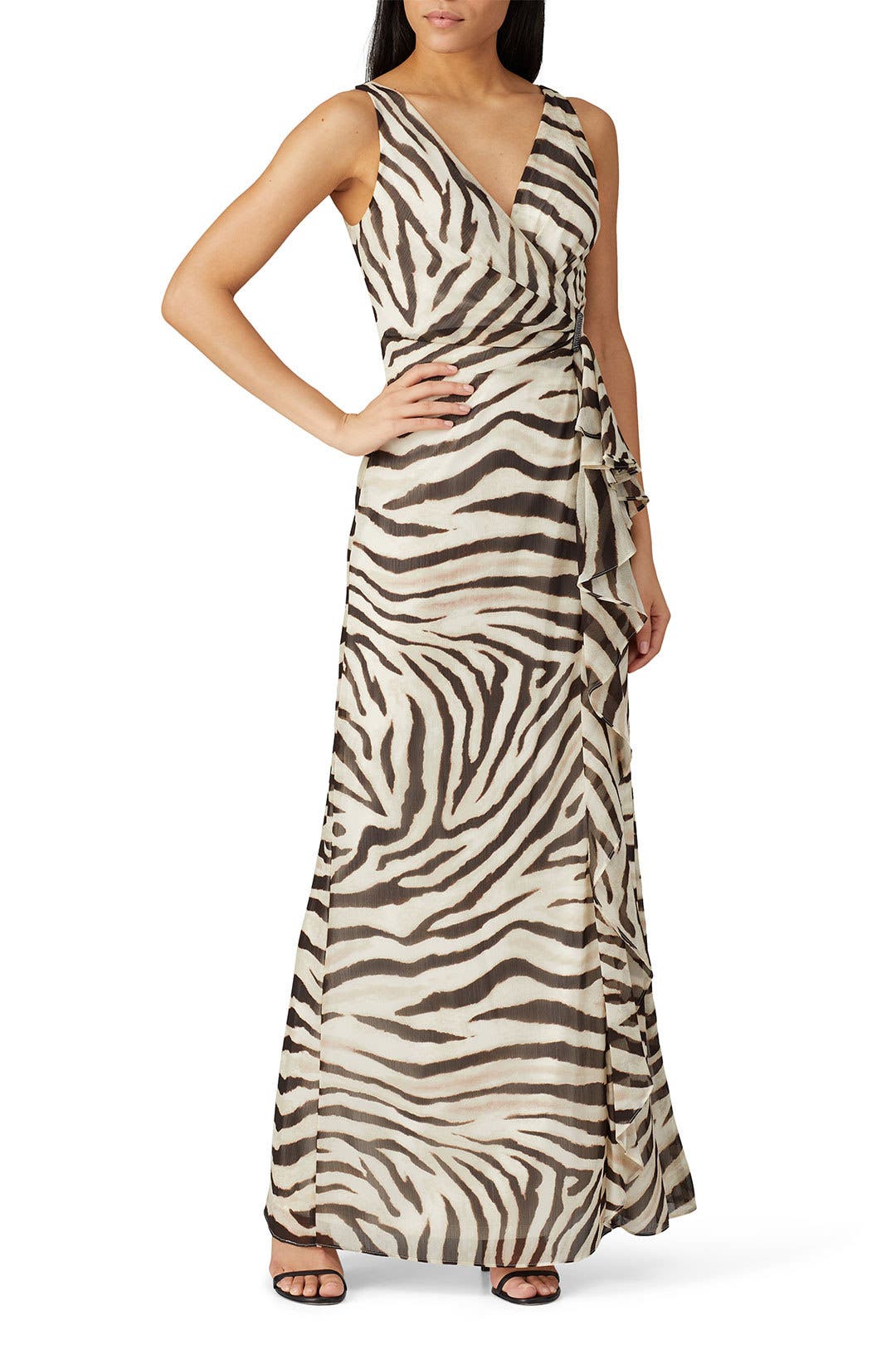 Zebra Ruffle Gown by Lauren Ralph Lauren Rent the Runway