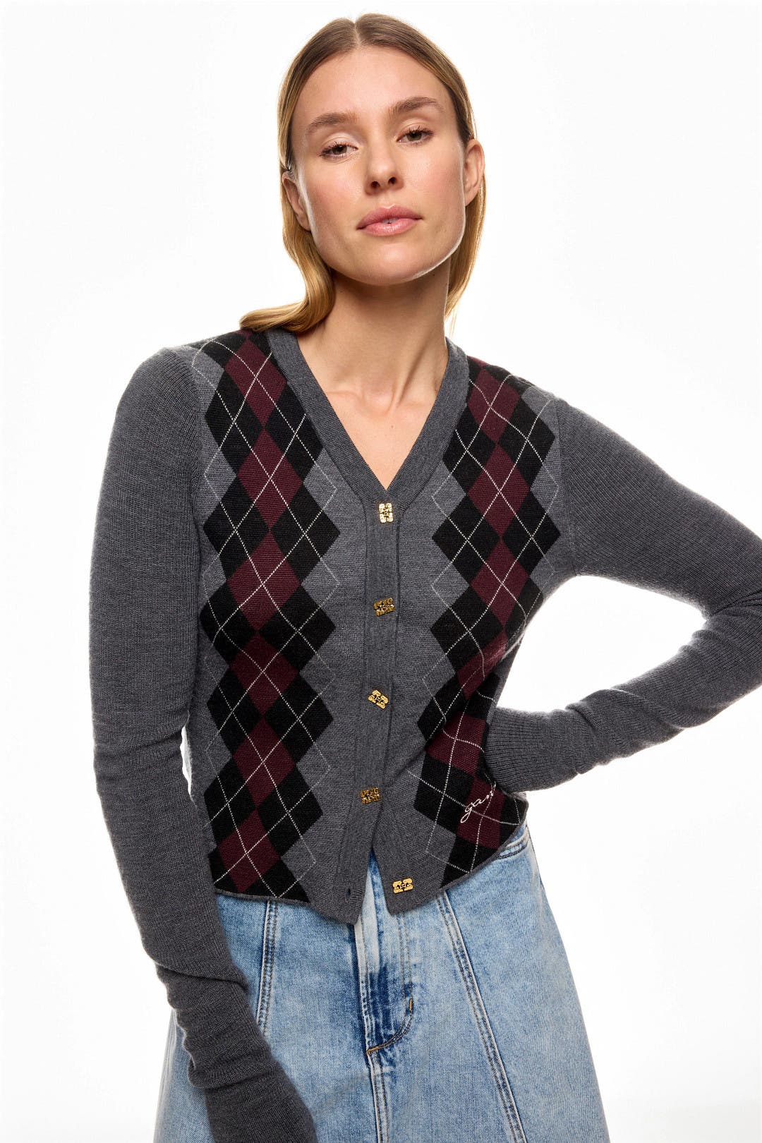 Ganni Women's Jacquard Cashmere Cardigan Multicolor