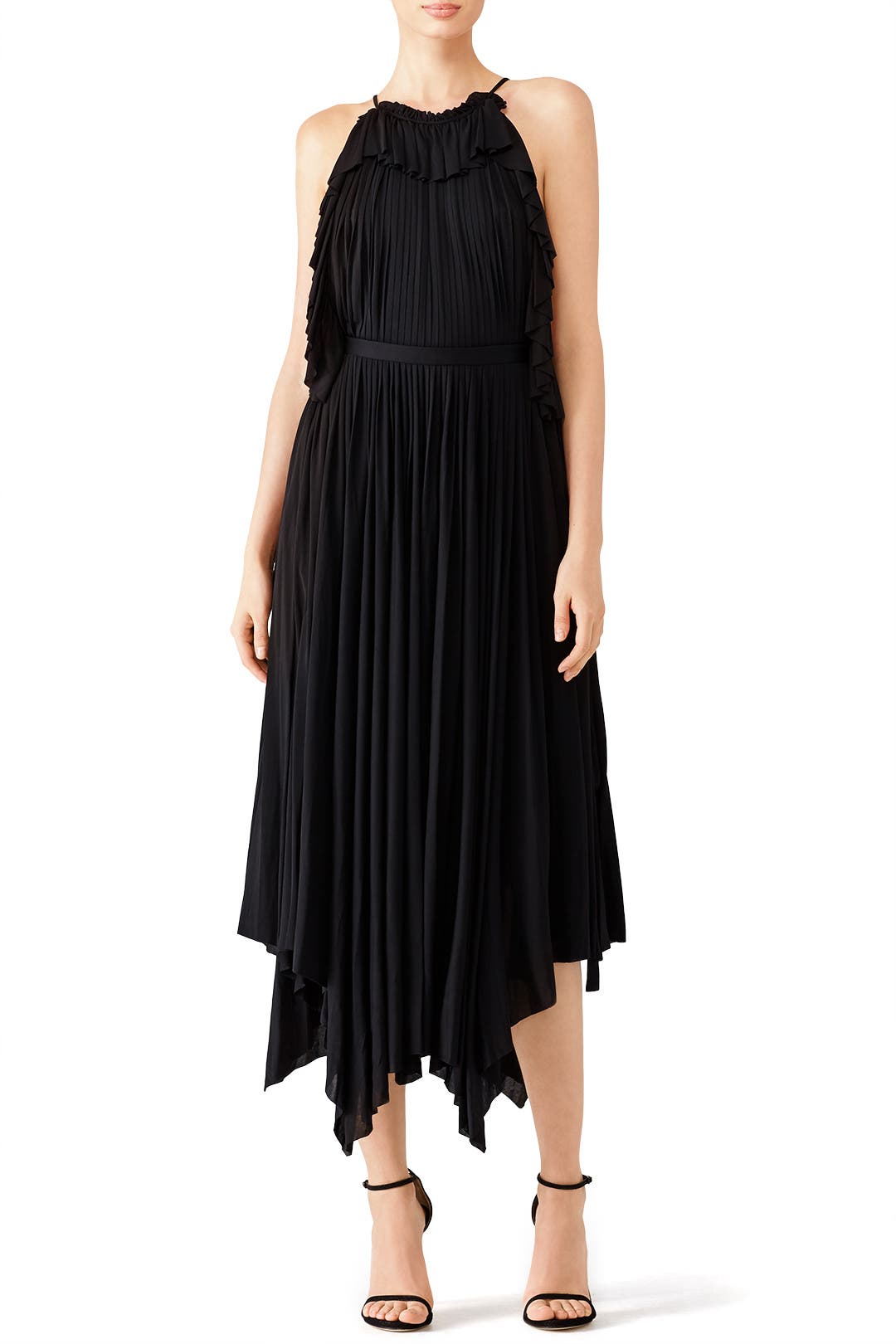 Black Pleated Ruffle Dress by Philosophy di Lorenzo Serafini Rent the