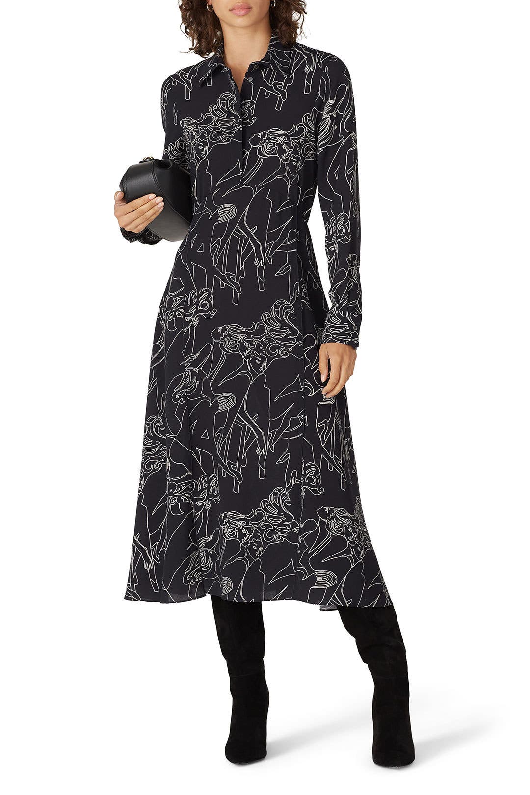 Blue Printed Collared Dress by Victoria Victoria Beckham Rent the Runway