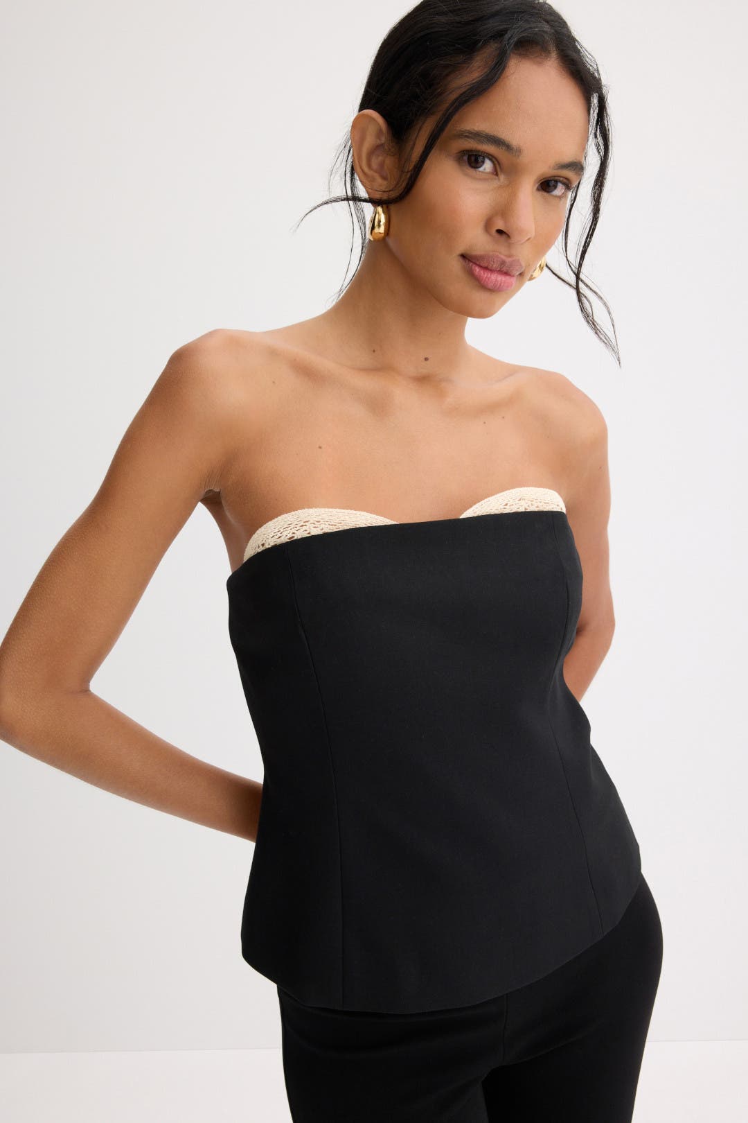 Tissue Bodice Top 3/4sl Black