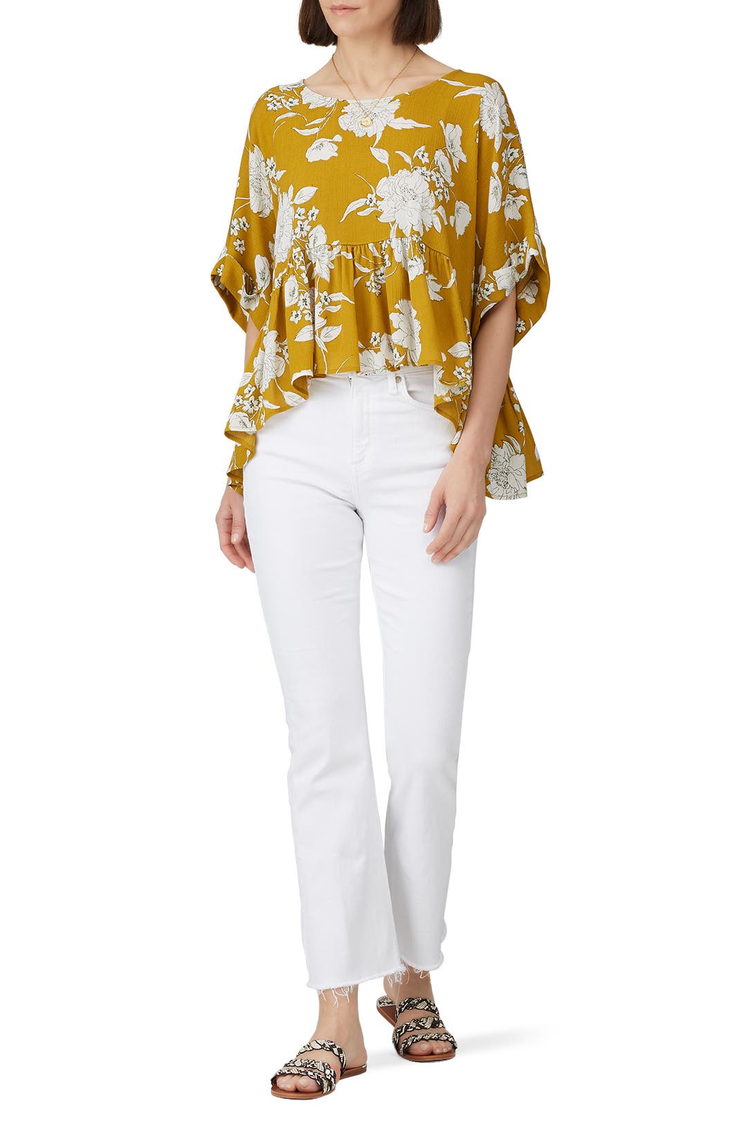 Mustard Floral Top by Louna Rent the Runway