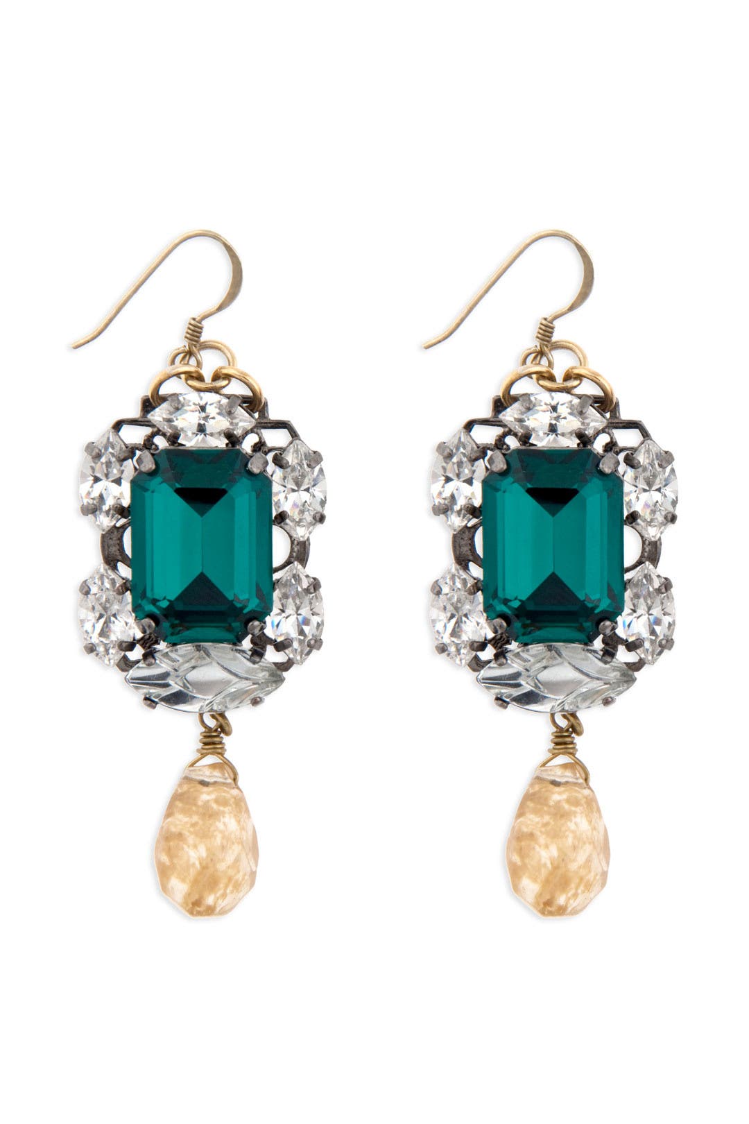 Entrapping Emerald Stone Drop Earrings by Anton Heunis
