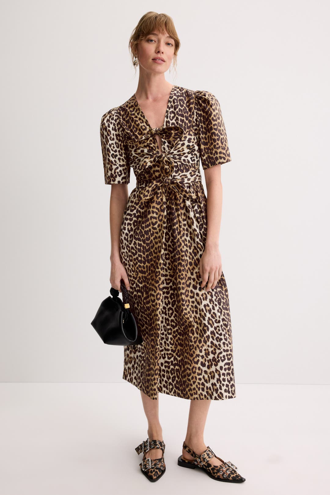 Leopard Printed Cotton Tie Strap Midi Dress by GANNI | Rent