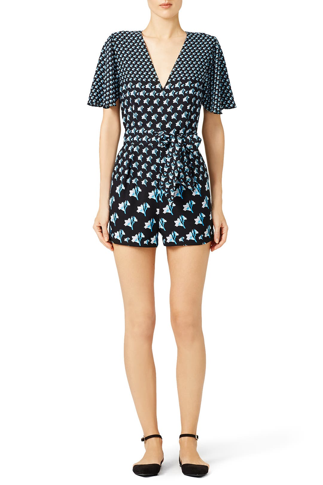 Floral Flutter Sleeve Romper by Rebecca Minkoff Rent the Runway