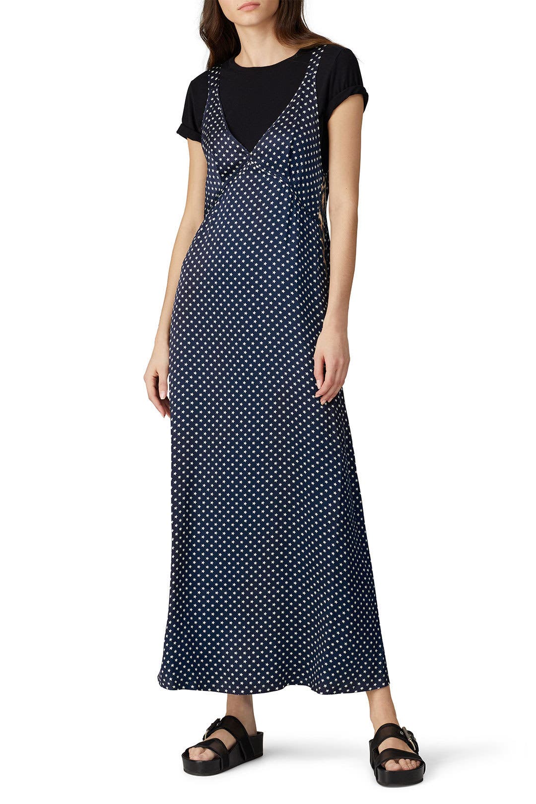 Navy Star Print Slip Dress by R13 Rent the Runway