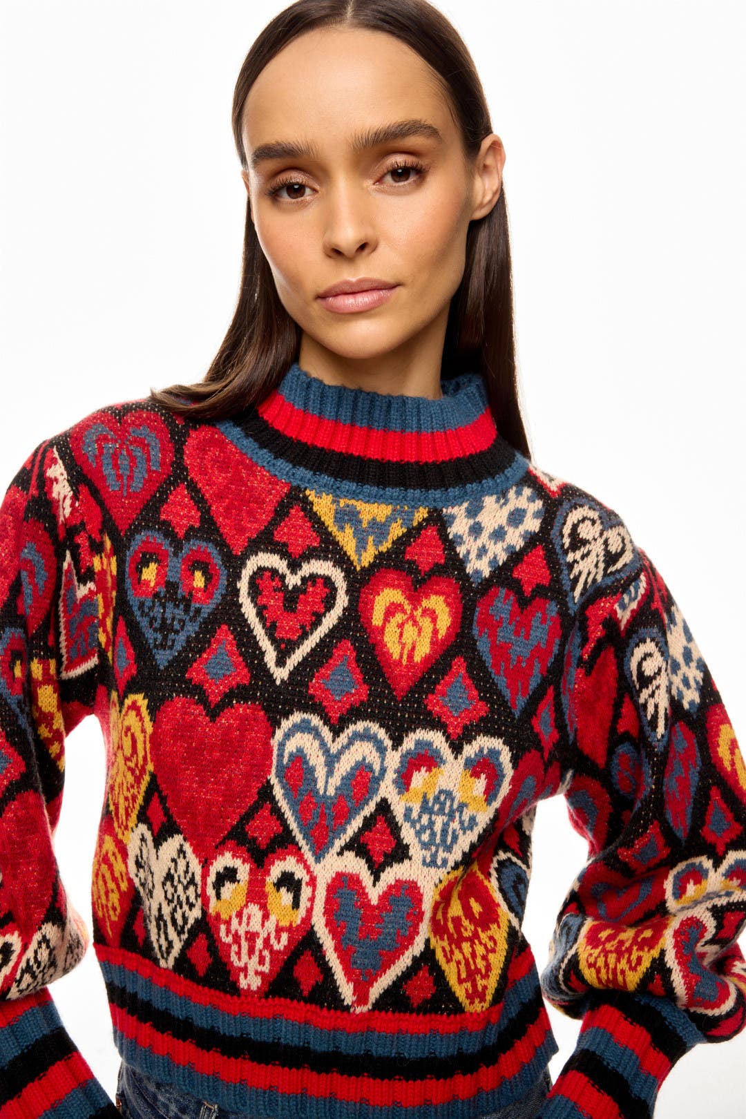 Hearts Ikat Black Knit Sweater by FARM Rio Rent the Runway
