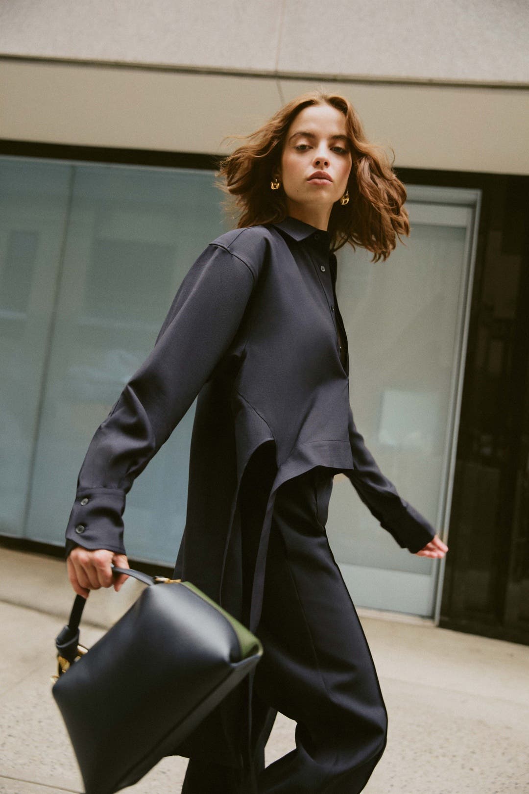 High-Low Collared Neck Drop Shoulder Shirt