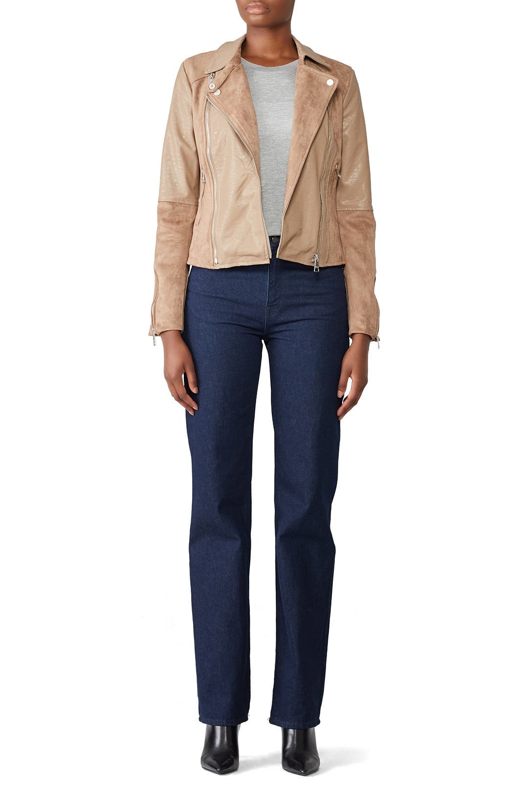 Taupe Faux Suede Racer Jacket