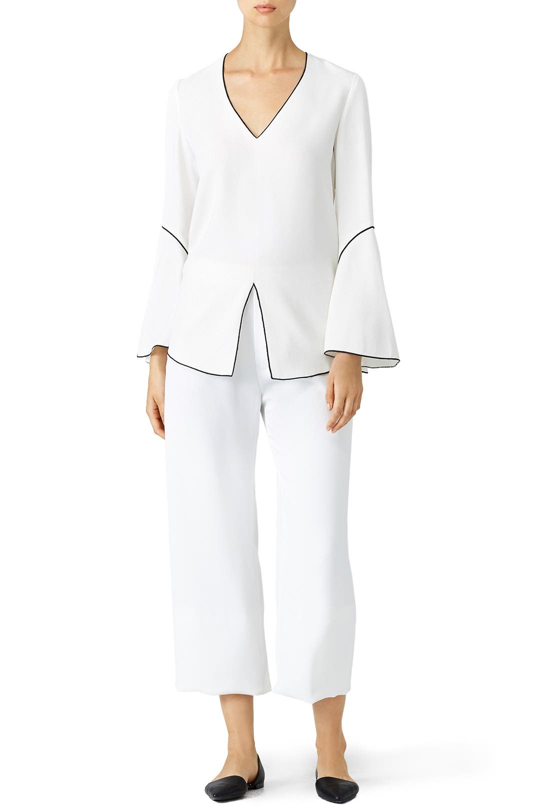 White Bell Sleeve Piping Blouse by DEREK LAM Rent the Runway