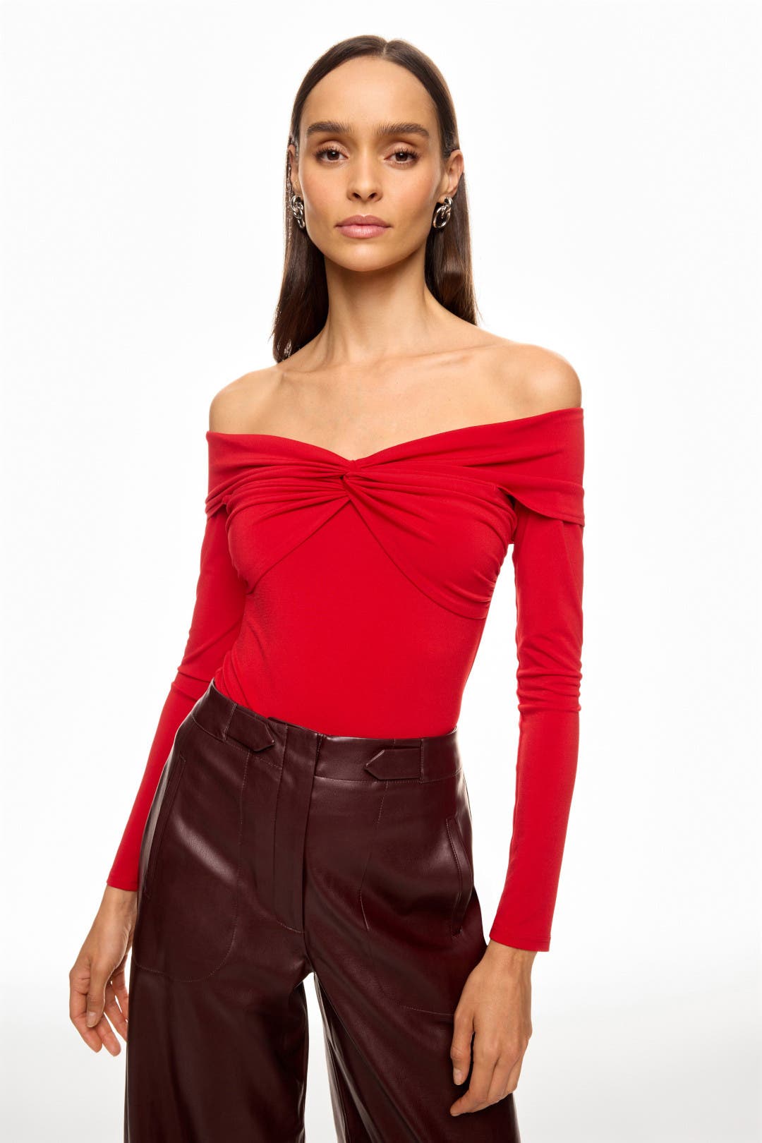 Red Off the Shoulder Knot Jersey Top by Prabal Gurung x RTR Rent the — free download
