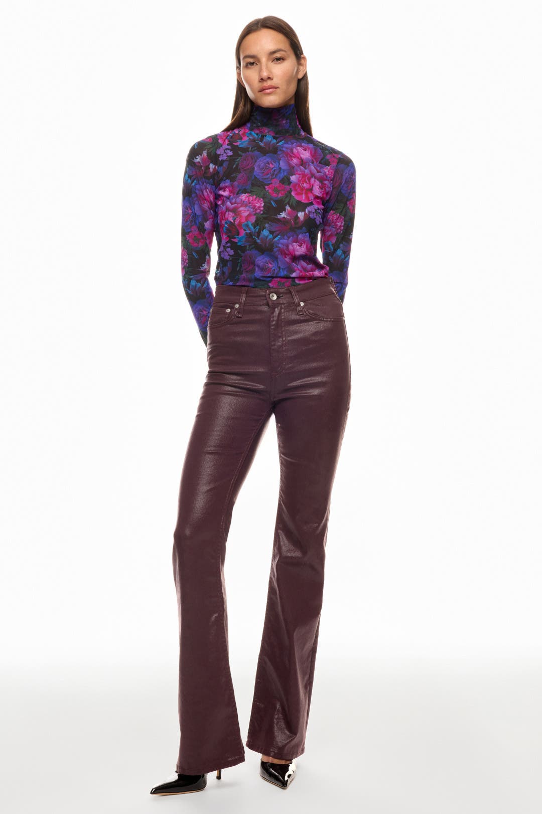 Floral Noir Mesh Turtleneck by Terez | Rent the Runway