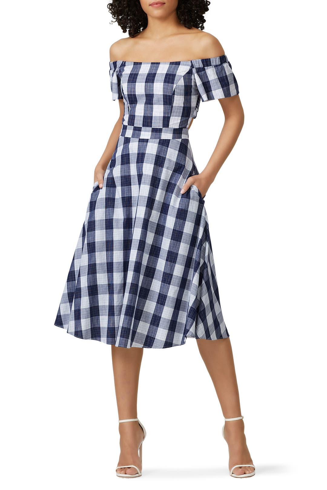 Off-the-Shoulder Gingham Dress