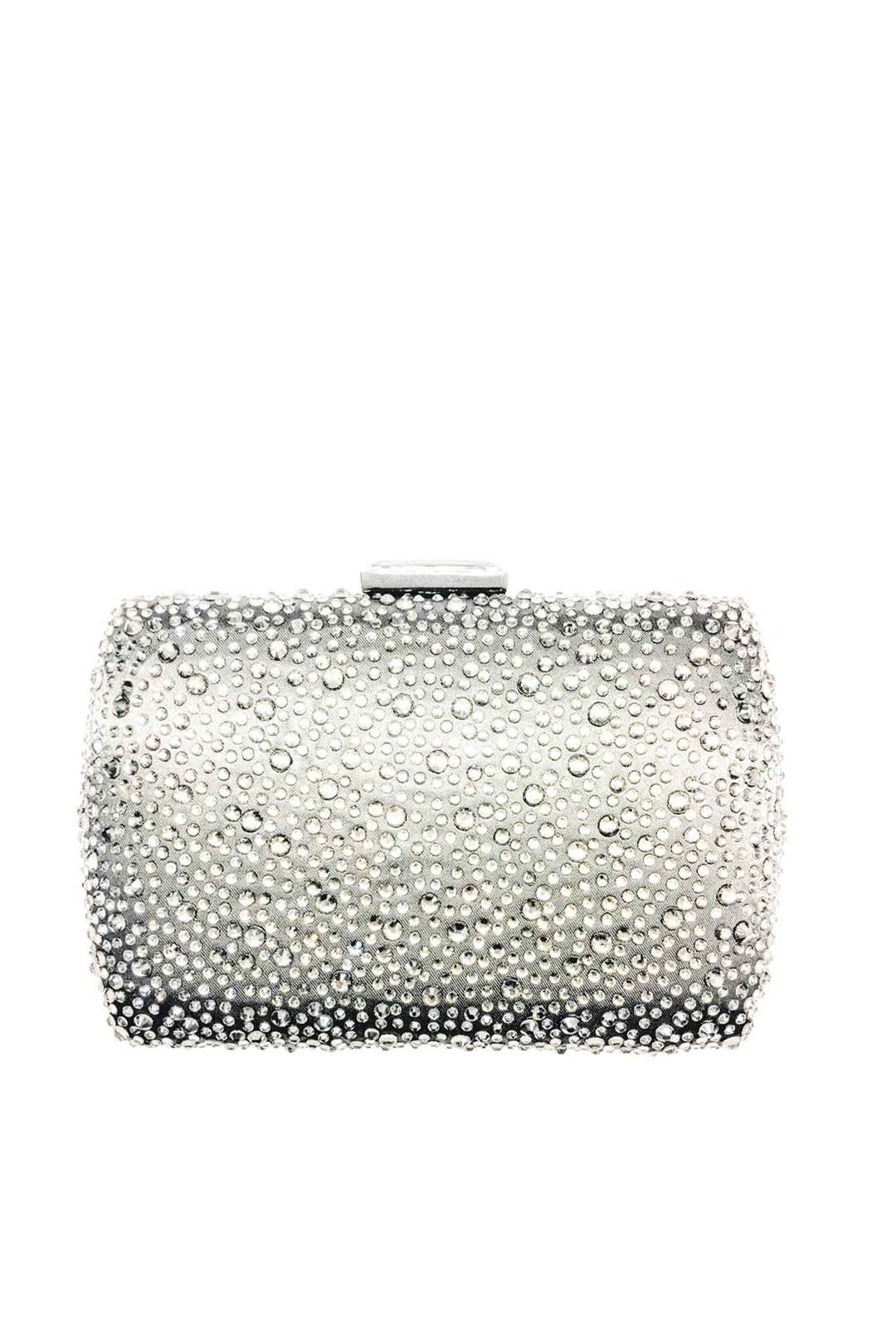Pewter Beaded Box Clutch by Sondra Roberts for 24 Rent the Runway