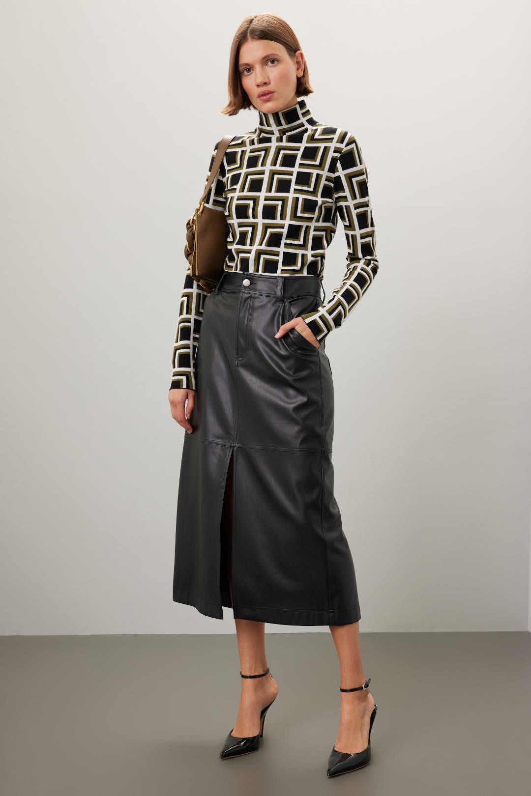 Faux Leather Midi Skirt