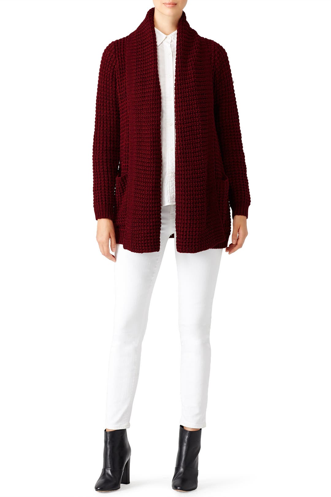 Red Waffle Knit Cardigan by John + Jenn for 32 Rent the Runway
