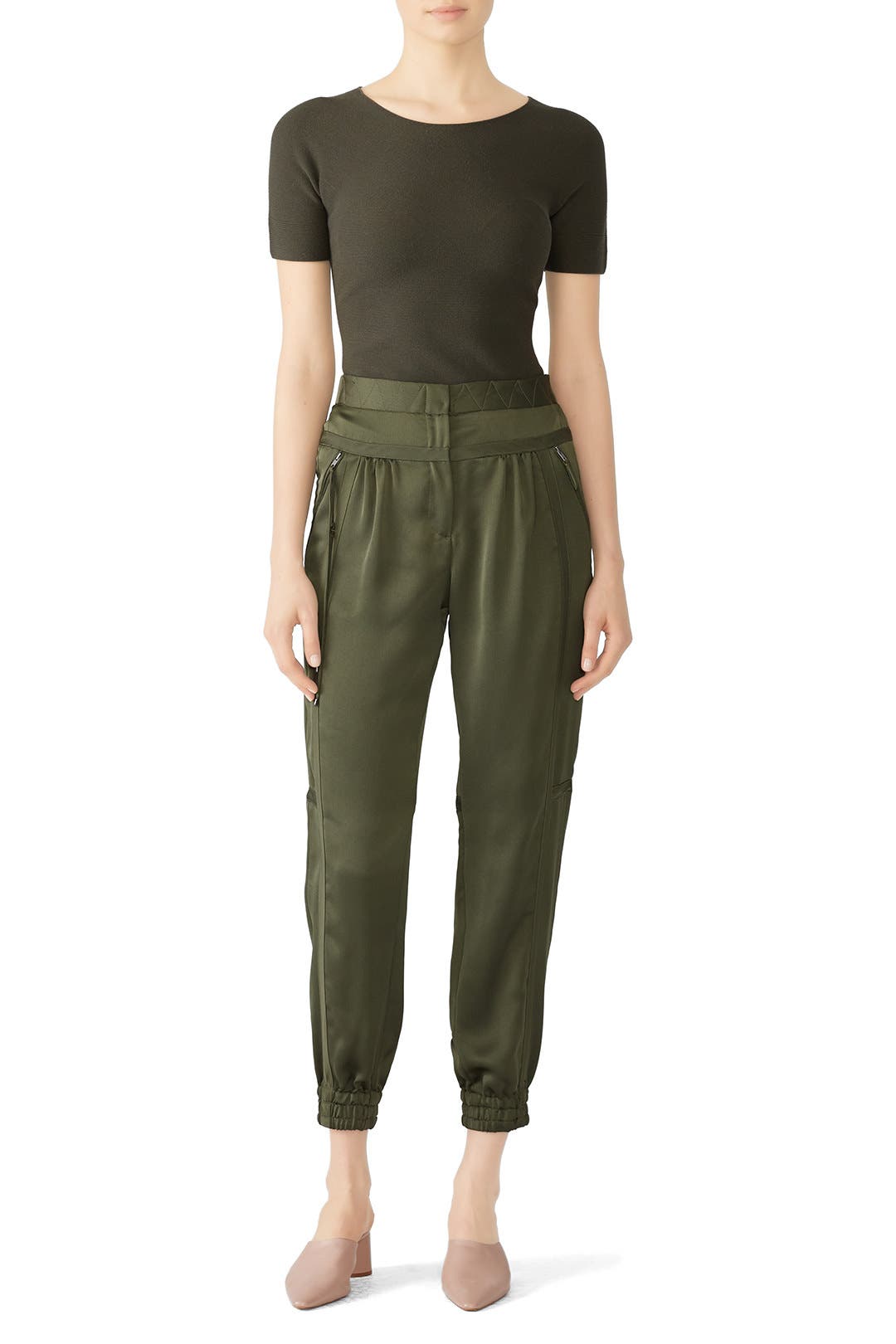 Green Satin Joggers by HALSTON Rent the Runway