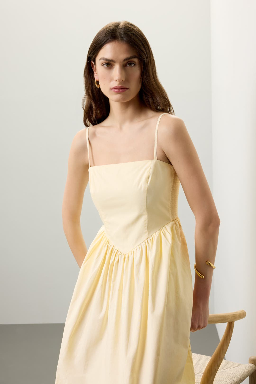Women's Yellow Corset Midi Dress – Summer Occasion Dress