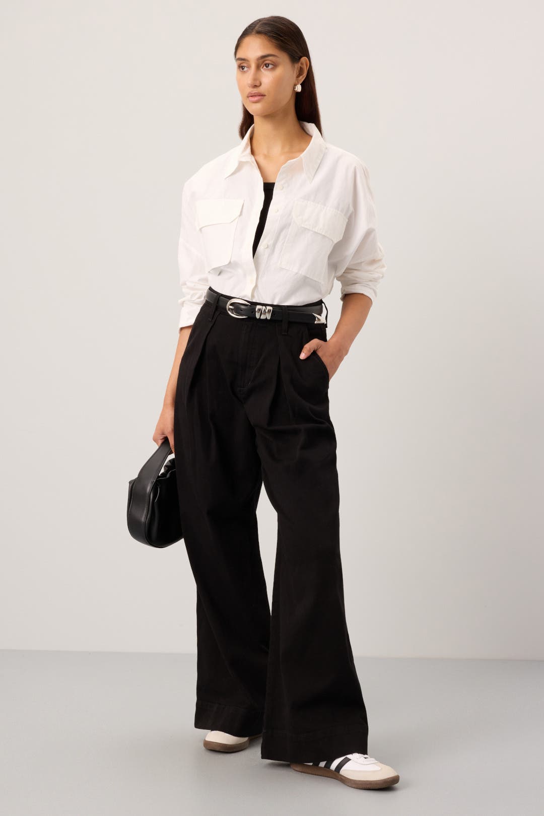 Cotton Pleated Drawstring Jeans