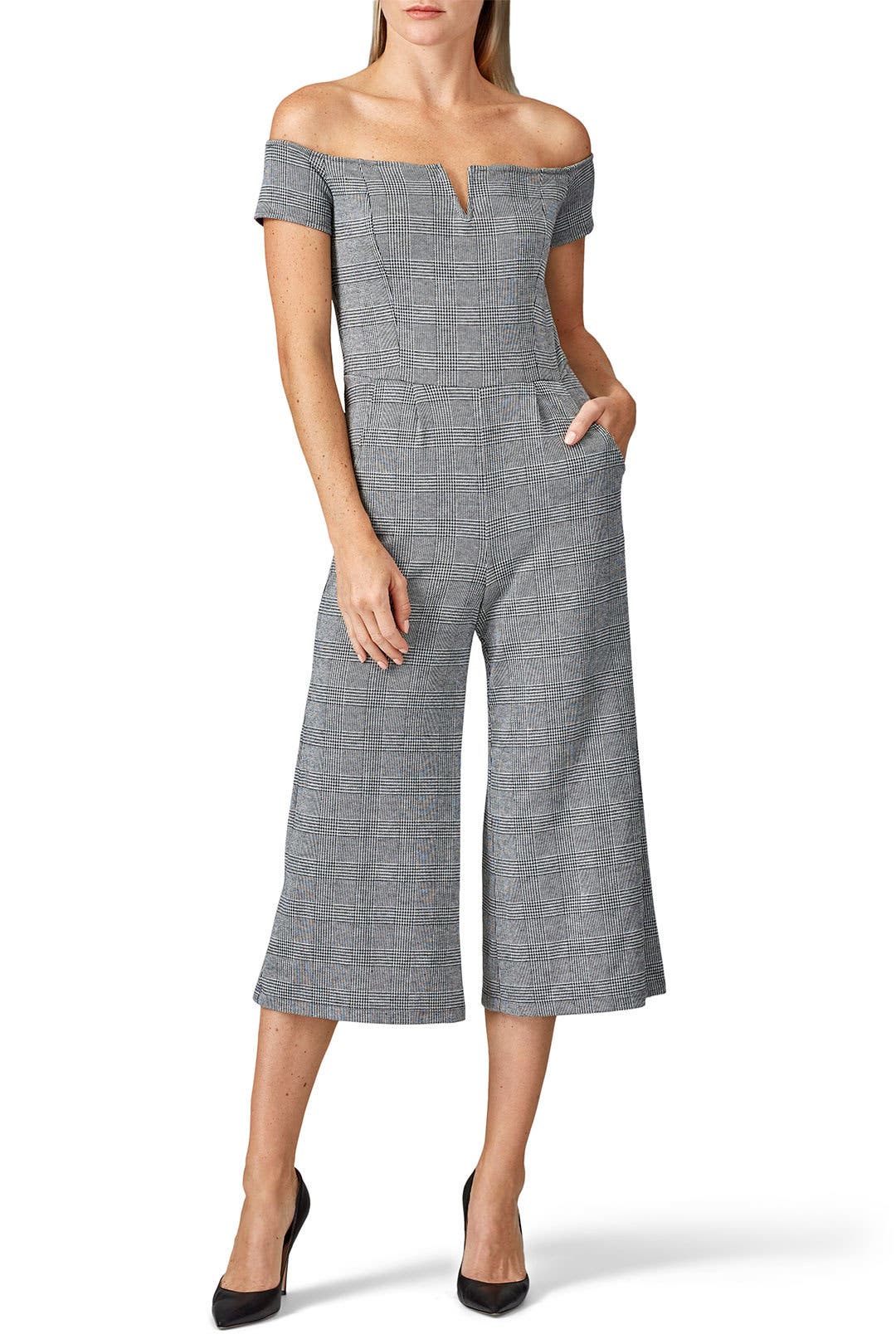 Plaid Off The Shoulder Jumpsuit by Slate & Willow Rent the Runway