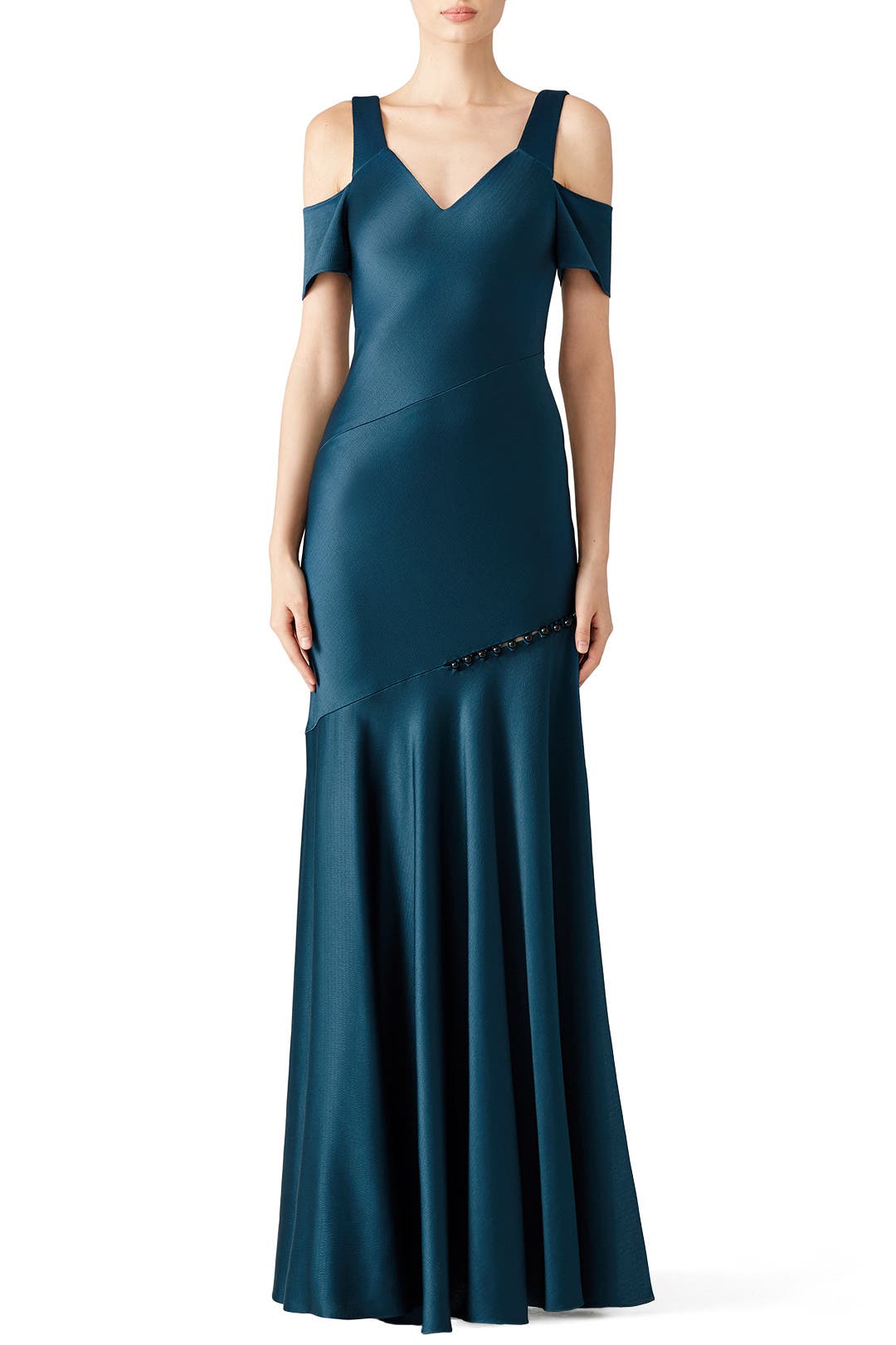 1212154 Green Cold Shoulder Velour Dress