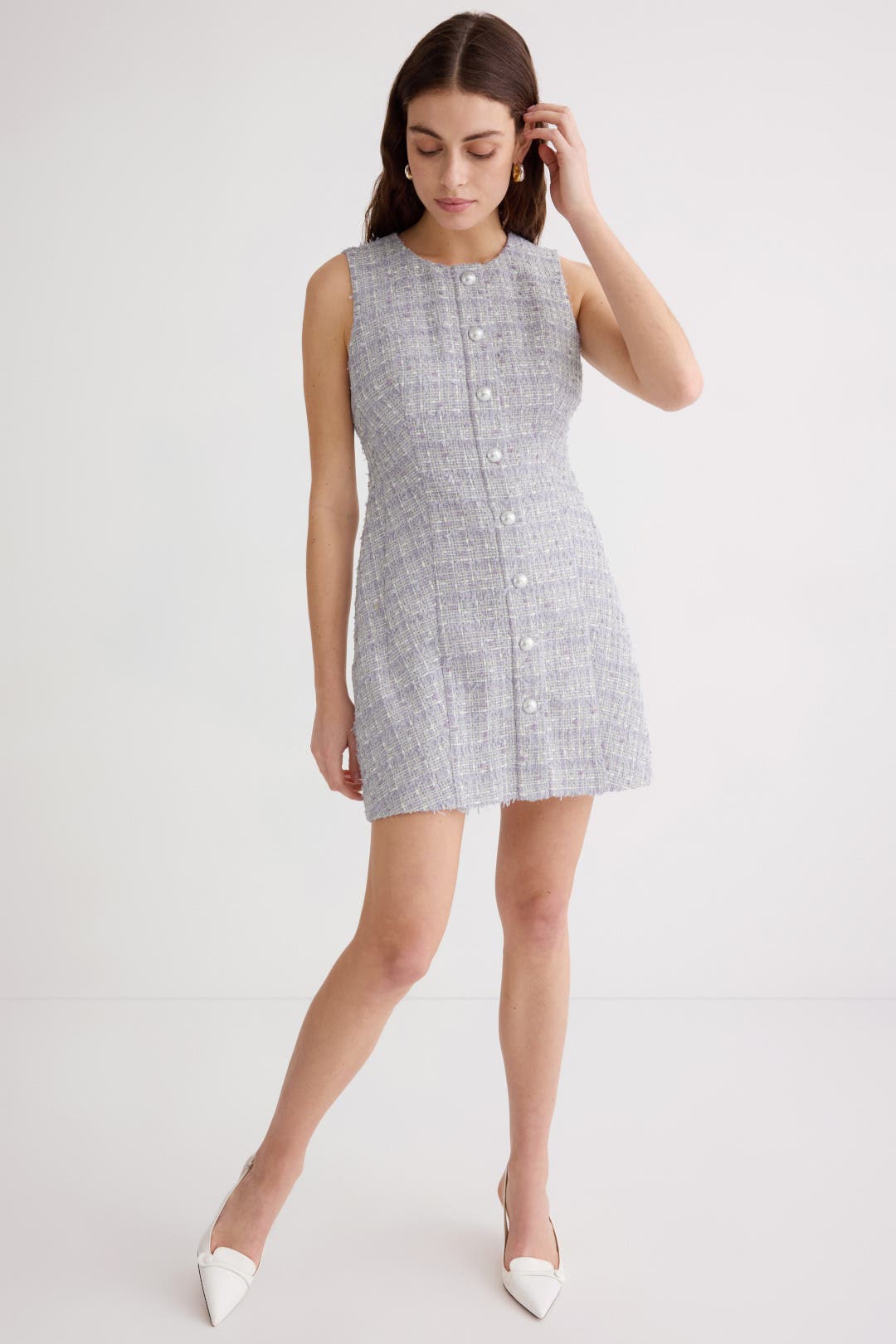 ワンピース Randy Asymmetry buckle tweed dress utcoco Women's 2025 Fall Plaid Tweed Dress Notched Lapel