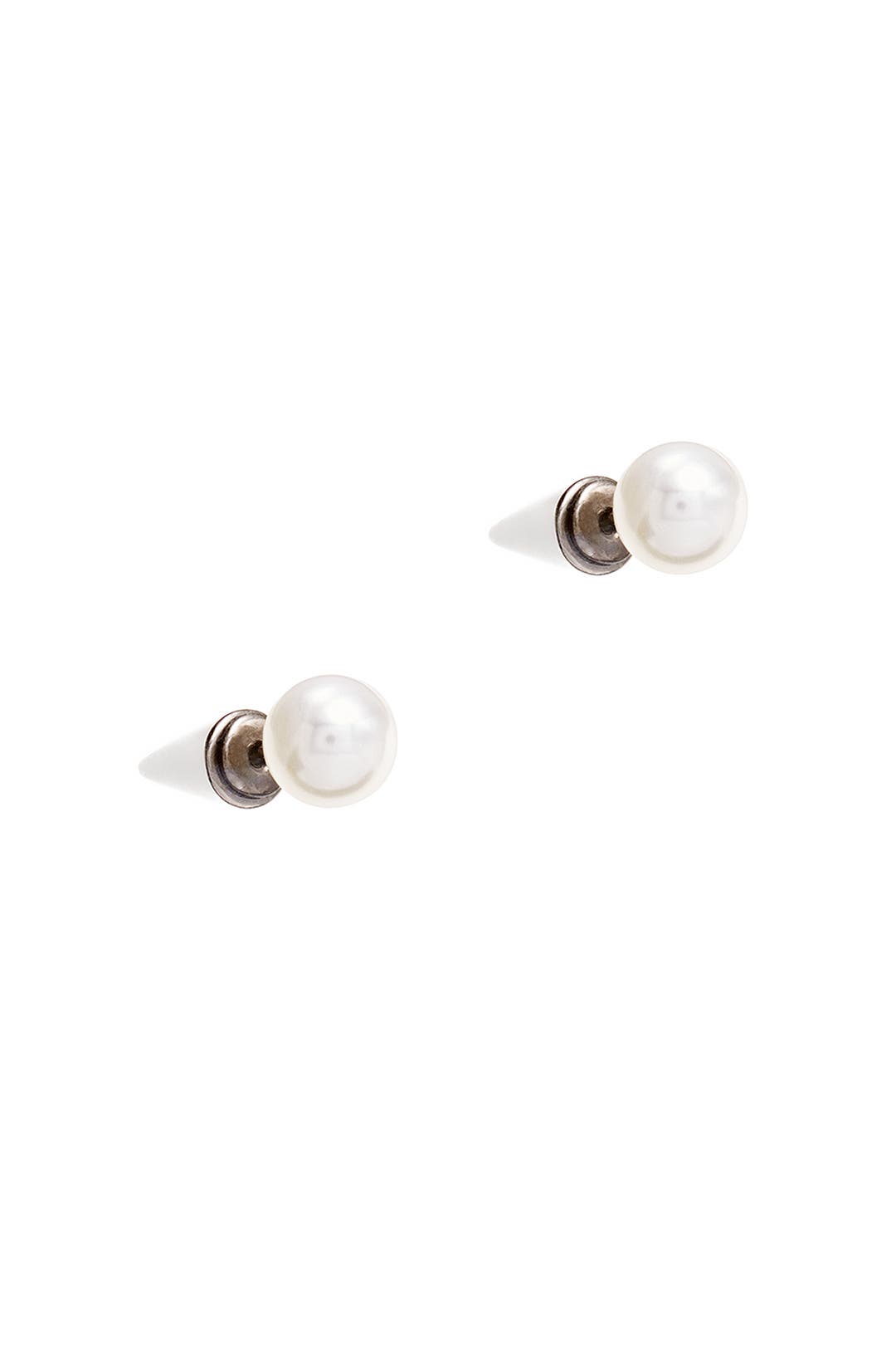 Pearl and Gunmetal Microspike Earrings by Fallon Accessories