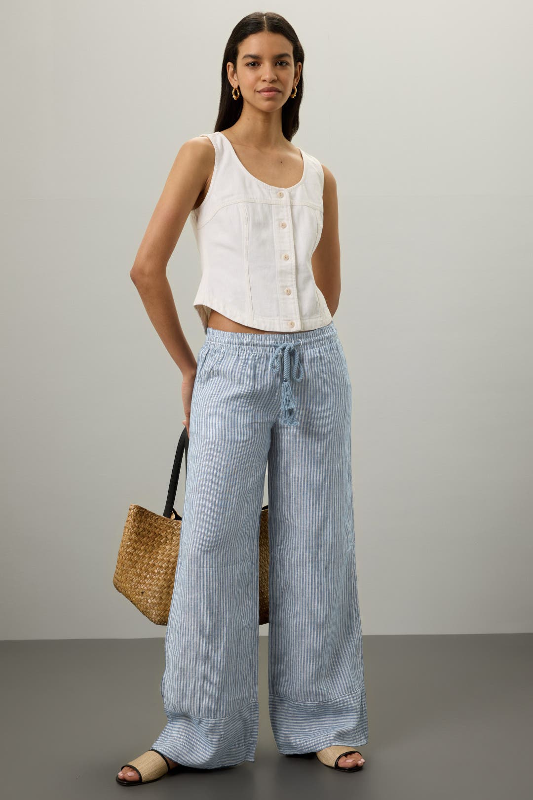 Lauren | Women's Bamboo Linen Striped Top & Pants main image 0