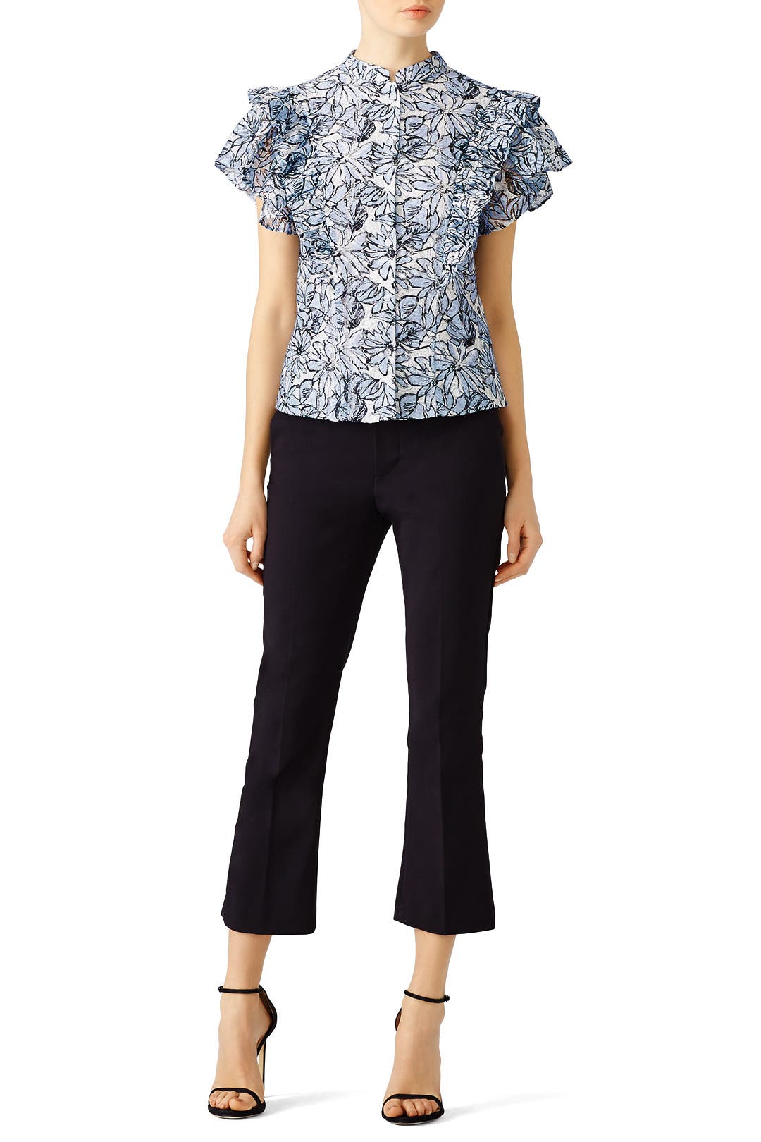 Blue Floral Ruffle Top by Dina Agam for 22 Rent the Runway