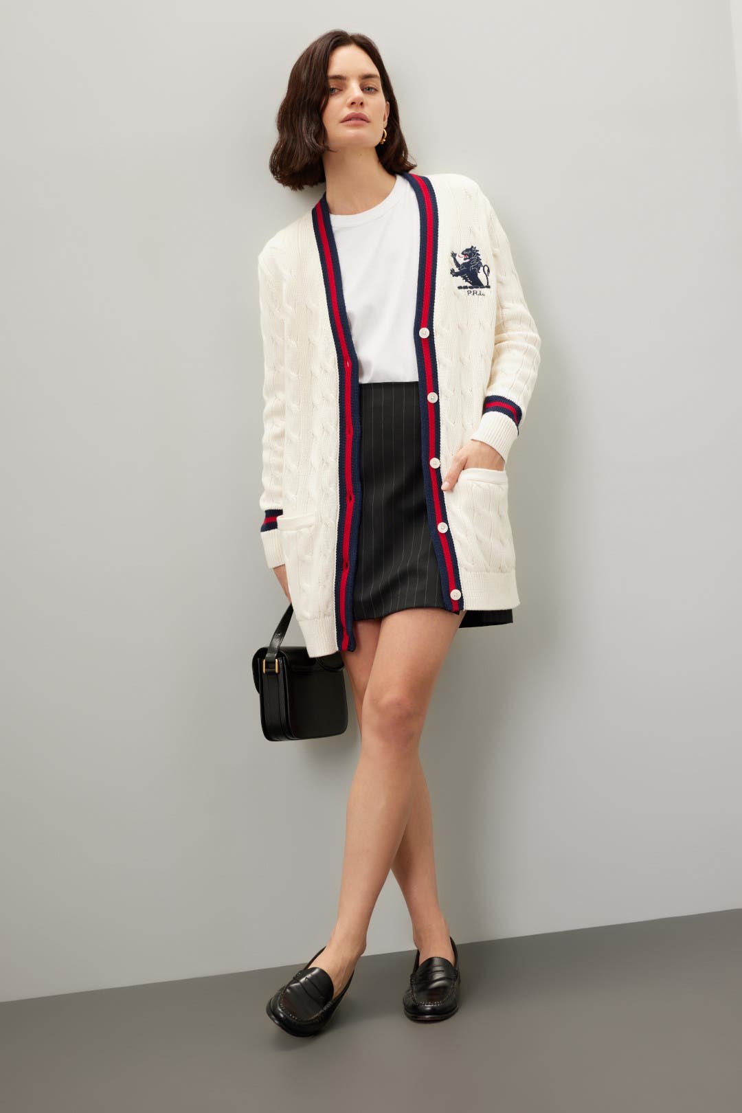 カーディガン louren longsleeve rib knit cardigan Rib-Knit Long-Sleeve Polo Cardigan