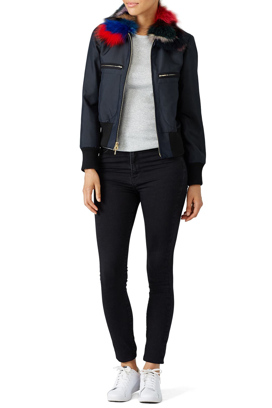 Multicolor Fur Collar Bomber by Harvey Faircloth | Rent the Runway