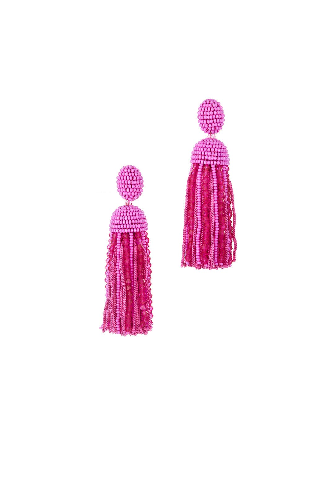 Pink silk tassel Beaded tassel earrings Pink stud tassel earrings Oscar de la renta earrings Pink clip on tassel earrings Seed bead earring