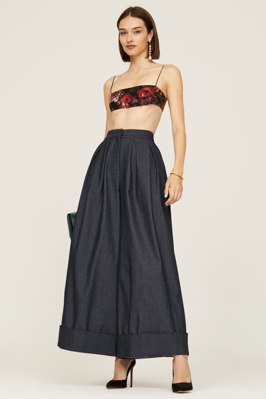 Denim Pleats Wide Leg Pants