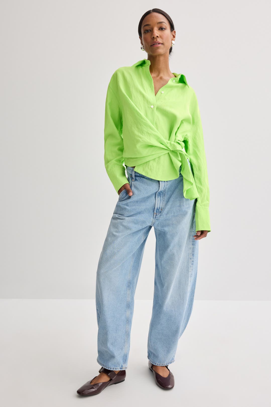 Twisted Collar Draped Jersey Top