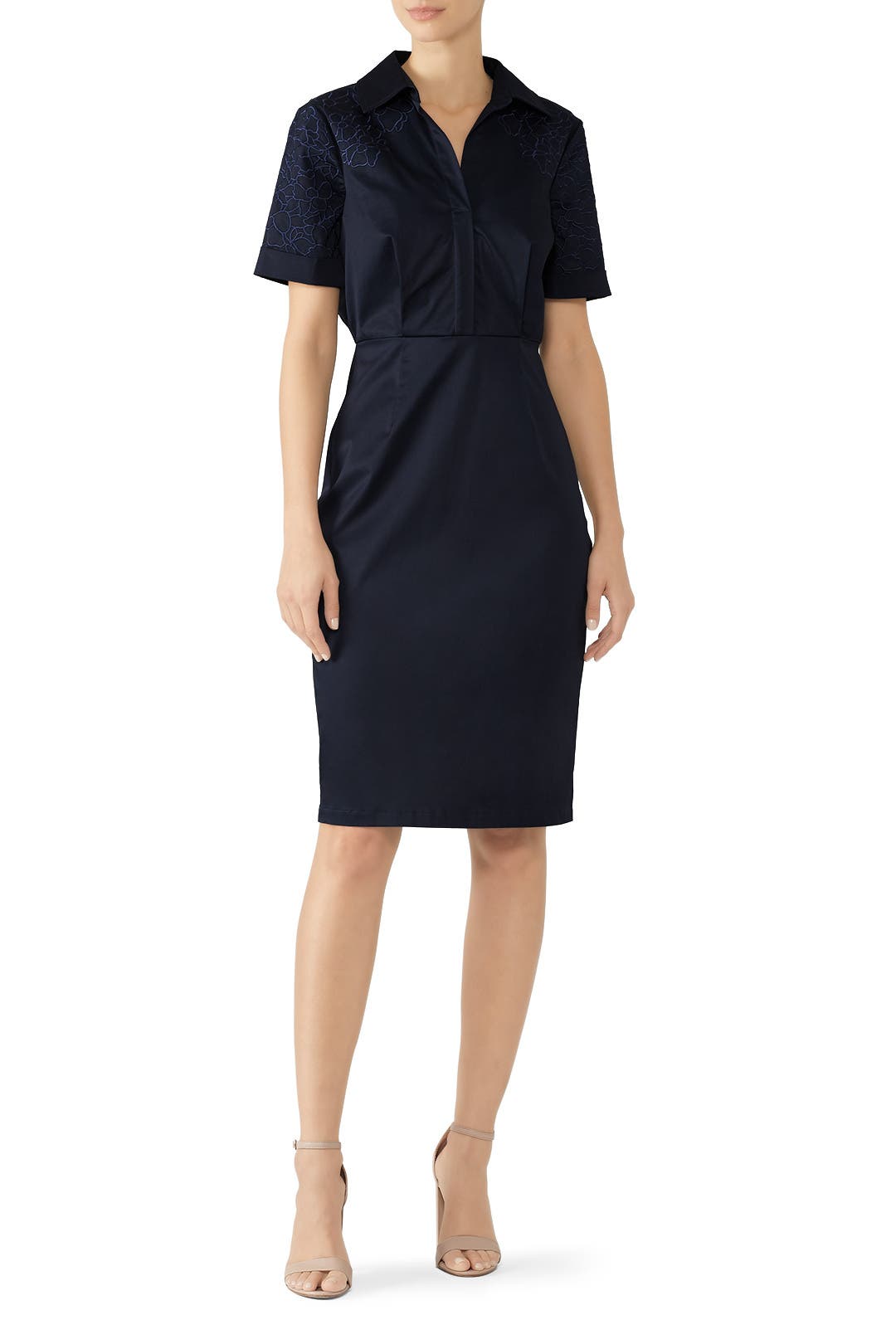 badgley mischka lilac tie neck sheath