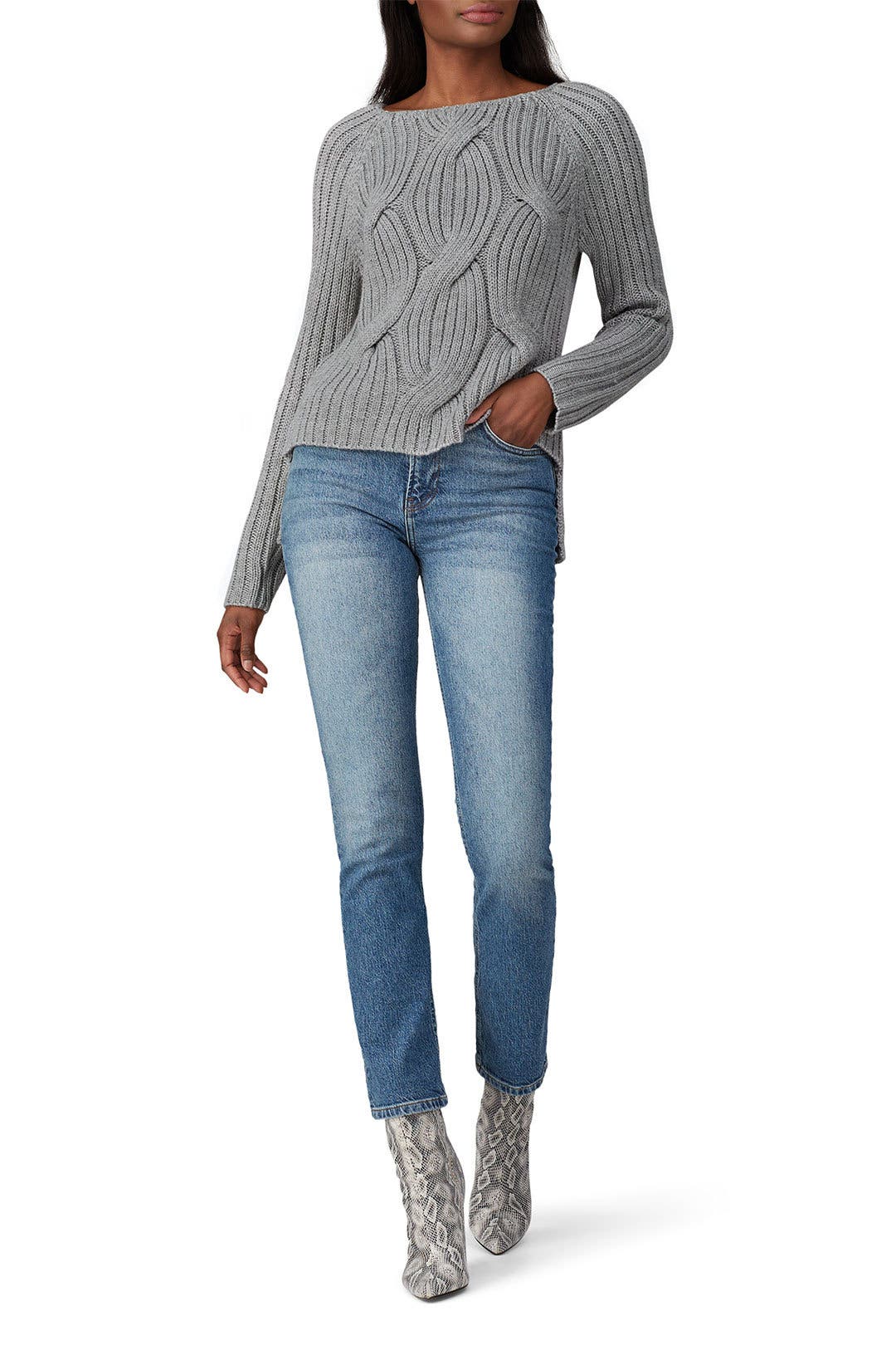 Grey Cable Knit Sweater by KF/KaufmanFranco Collective Rent the Runway