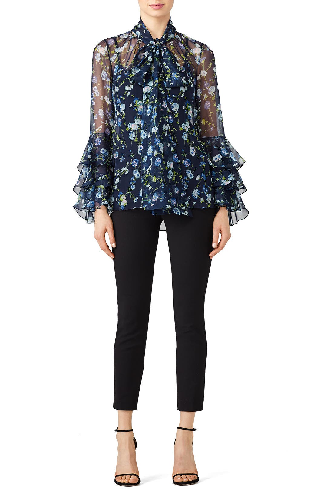 Sheer Floral Tie Neck Blouse by Prabal Gurung for 219 Rent the Runway