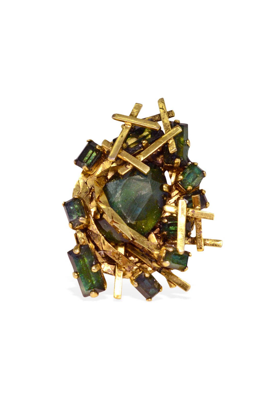 Gilded Emerald Collage Ring by Erickson Beamon