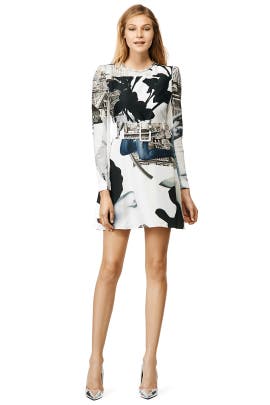 A-line Long Sleeves Crepe/Silk General Print  Dress
