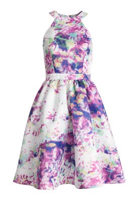 A-line Halter Sleeveless Floral Print Polyester  Dress