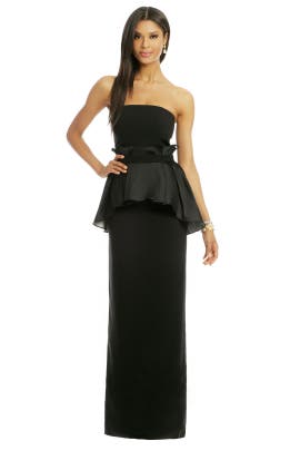 Strapless Crepe/Polyester/Rayon/Silk/Spandex Slit Peplum   Dress With Ruffles