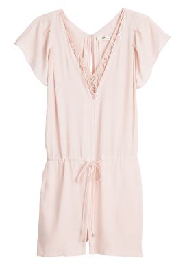 V-neck Short Sleeves Crepe/Rayon Plunging Neck Romper 